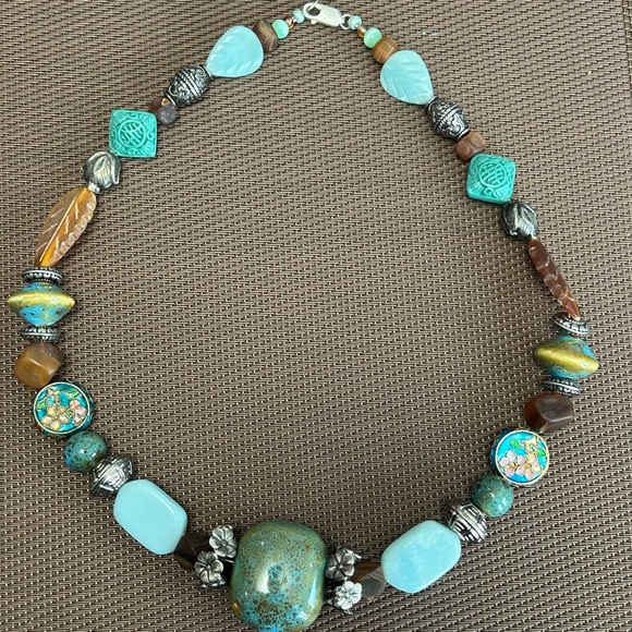 #88 Vintage One Of A Kind Necklace, Unique Jasper,Carnelian,Larimar,Turquoise! - Picture 7 of 12